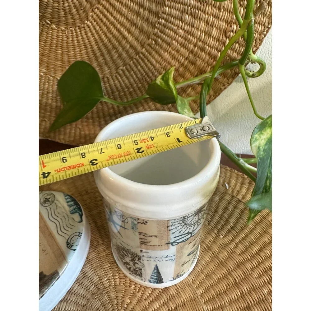 Nautical Ceramic Jar with Lid – Compass & Sea Design